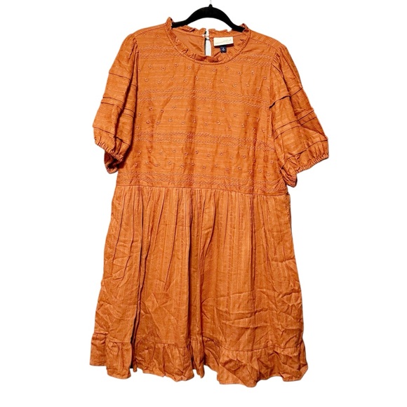 UNIVERSAL THREAD 100% Cotton Embroidered Ruffled Hem Puff Sleeve Babydoll Dress - Picture 4 of 15